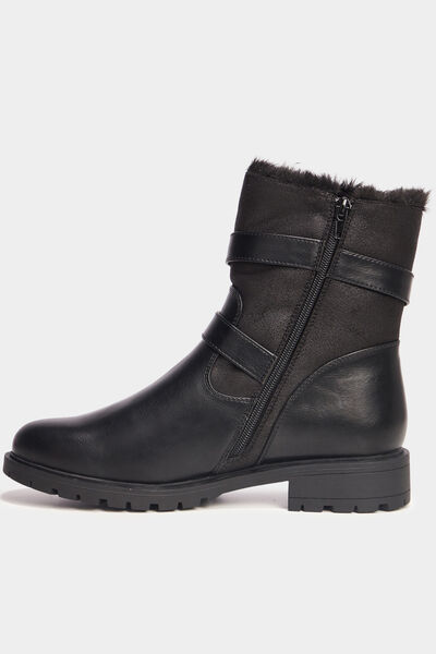 Boots motarde fourr&eacute;es avec boucles noir femme