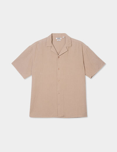 Chemise manches courtes gaze de coton taupe homme