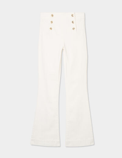 Pantalon flare à pont taille haute coton blanc femme