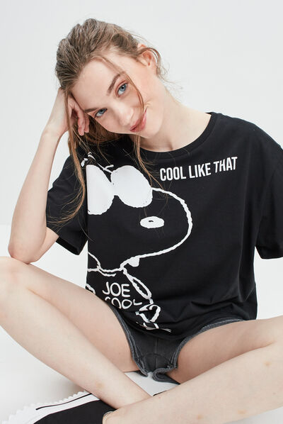 T-shirt manches courtes Snoopy noir femme