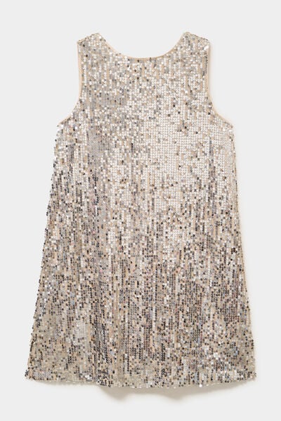 Robe &agrave; sequins sans manches courte jaune or femme