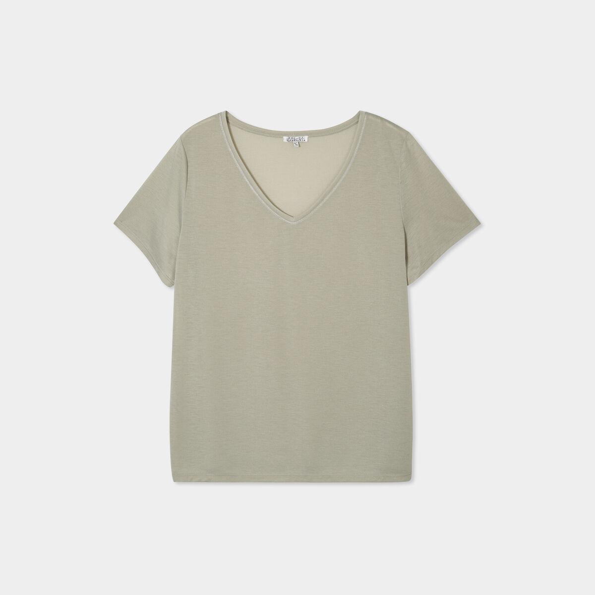 T-shirt manches courtes col V vert kaki femme grande taille