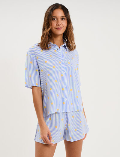 Ensemble pyjama short et chemise ecru femme
