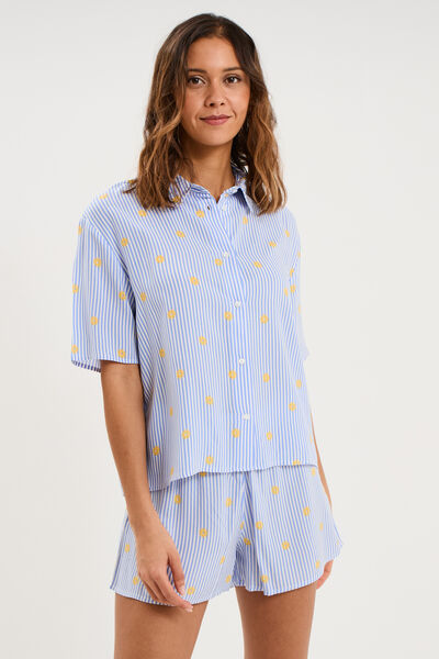 Ensemble pyjama short et chemise ecru femme