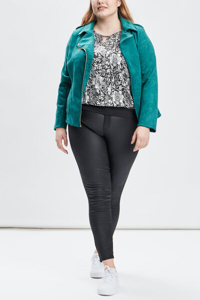 Pantalon enduit skinny grande taille noir femme grande taille