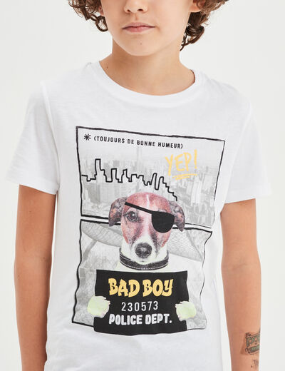 T-shirt printé col rond manches courtes blanc garçon
