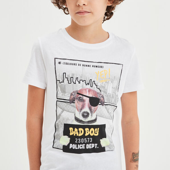 T-shirt printé col rond manches courtes blanc garçon
