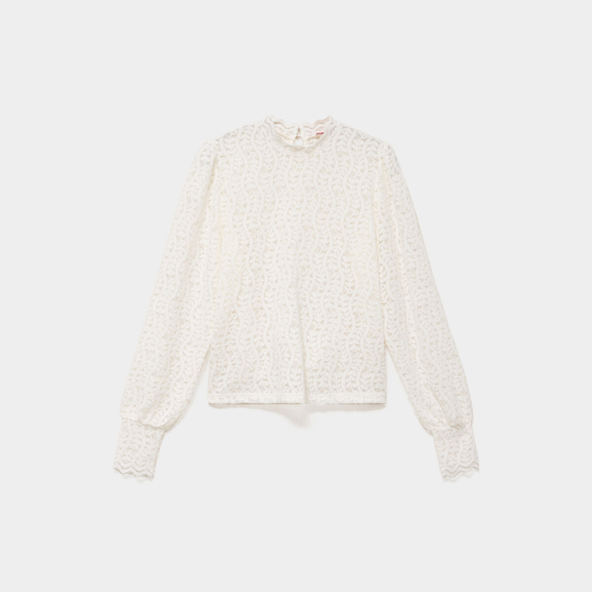 Blouse dentelle col montant blanc femme