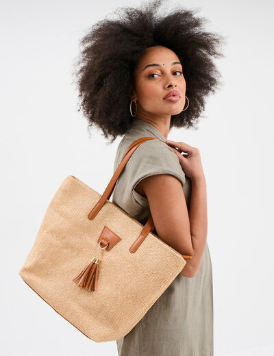Sac shopper effet tressé sable femme