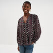Blouse fluide en voile manches longues noir femme