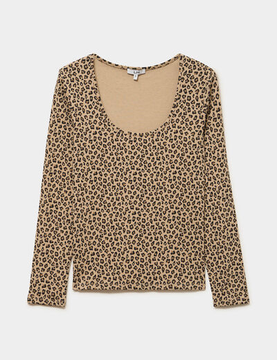 T-shirt coton stretch manches longues beige femme
