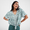 Blouse manches courtes détail noeud vert foncé femme