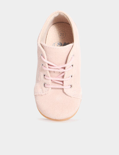 Bottillons effet suédine en cuir rose bébé fille