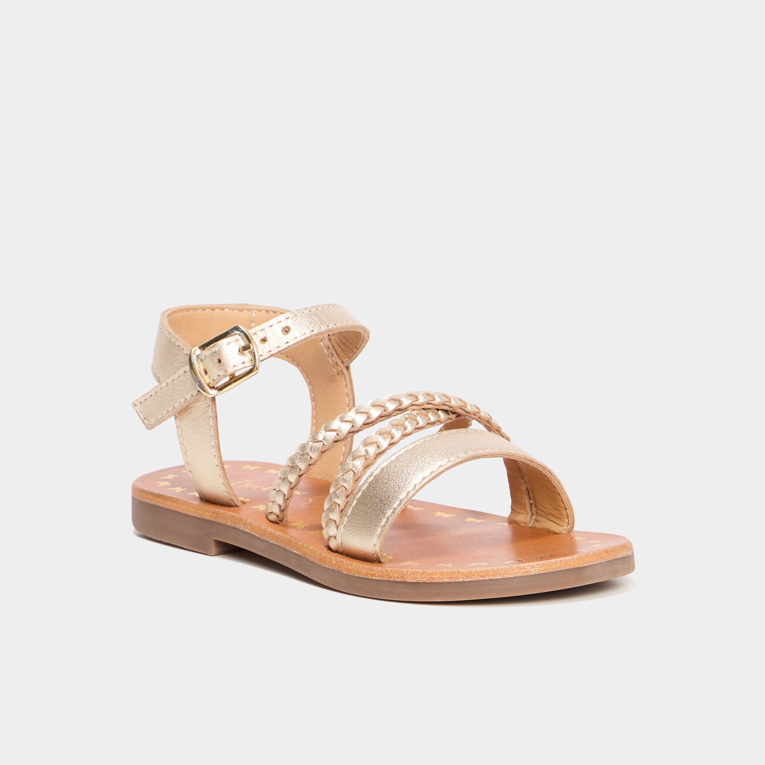 Sandales brides tressées en cuir jaune or fille CREEKS