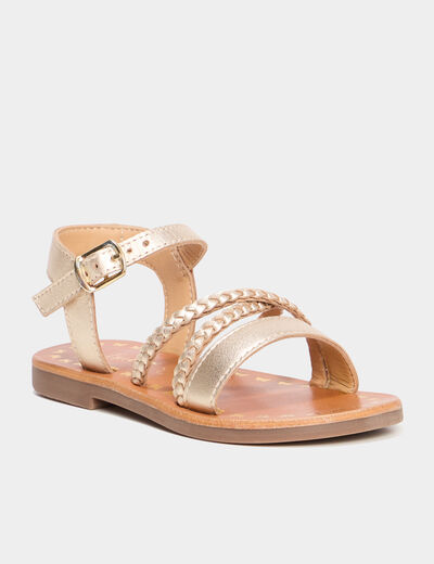 Sandales brides tressées en cuir jaune or fille