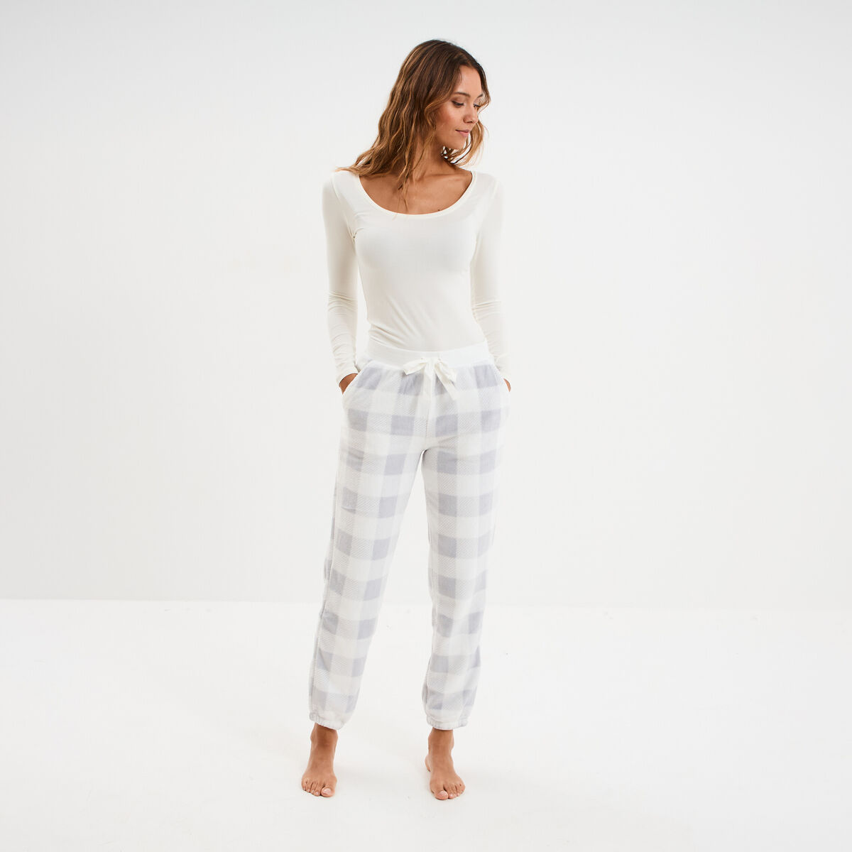 Pantalon de pyjama ecru femme