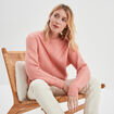 Pull col rond manches longues rose saumon femme