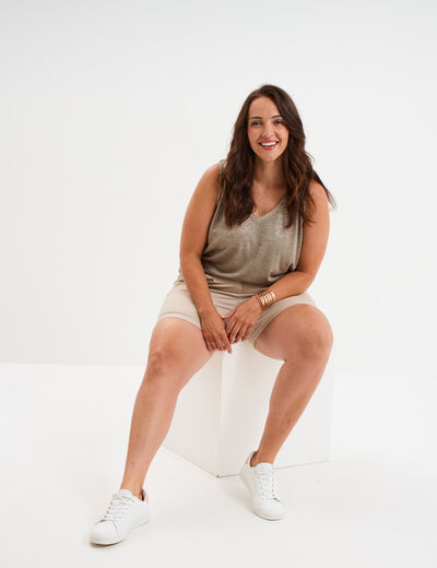 D&eacute;bardeur droit col en V sans manches vert kaki femme grande taille