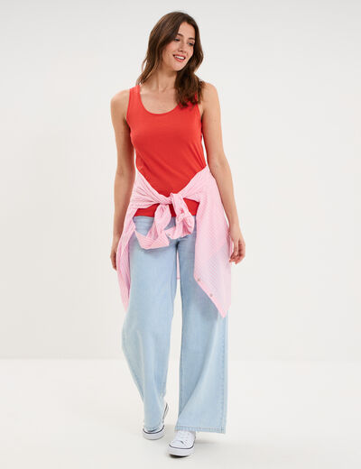 D&eacute;bardeur bretelles larges coton rouge femme
