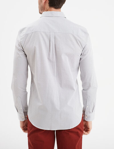 Chemise droite imprim&eacute;e manches longues ecru homme