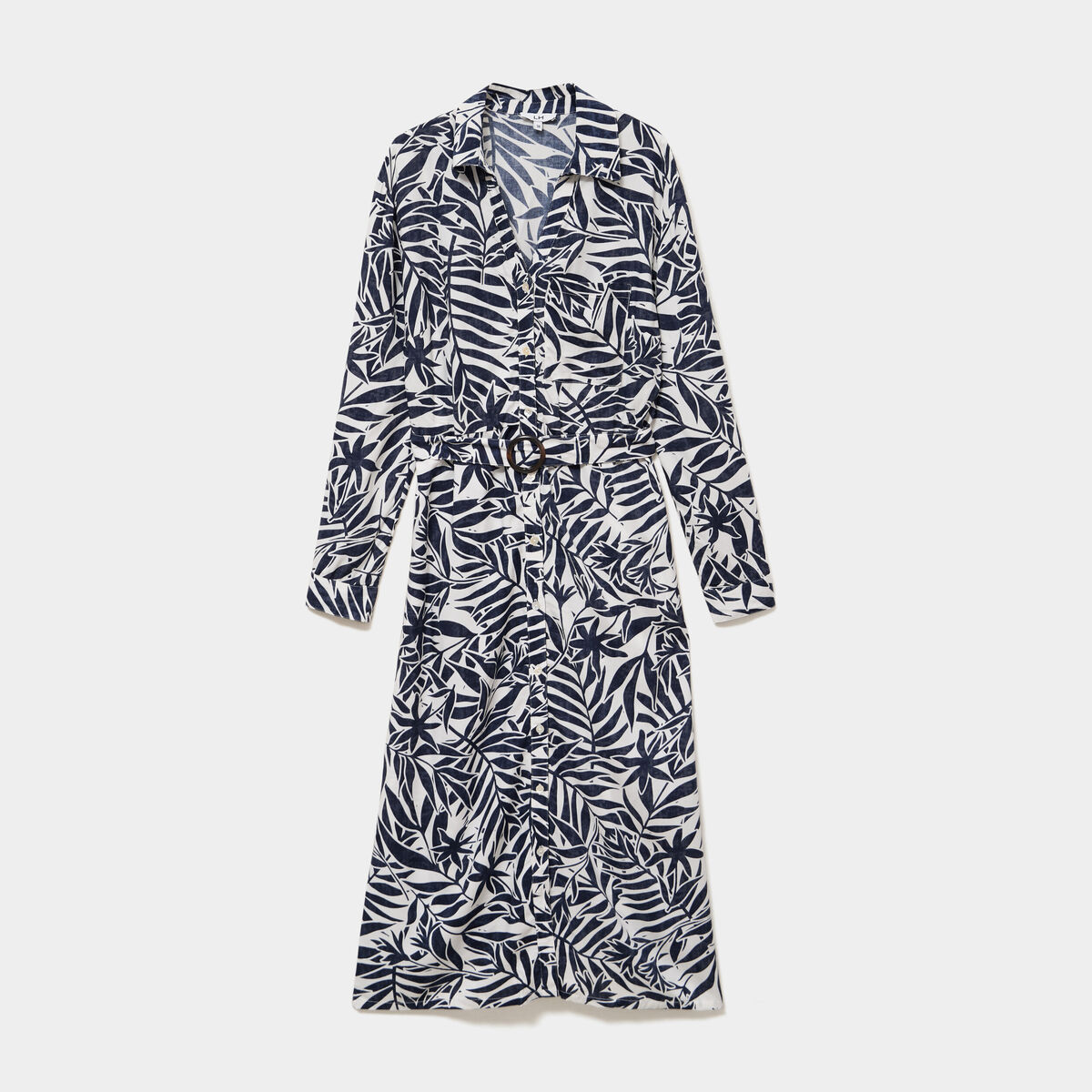 Robe chemise longue ceintur&eacute;e ecru femme