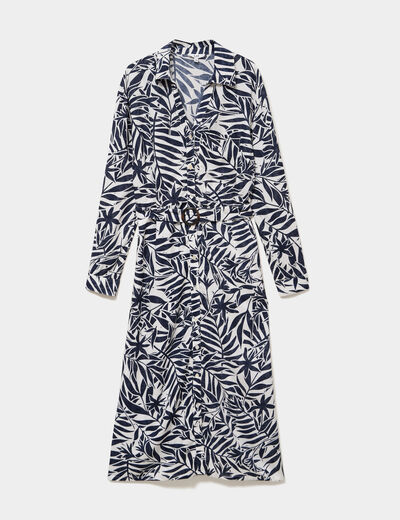 Robe chemise longue ceintur&eacute;e ecru femme