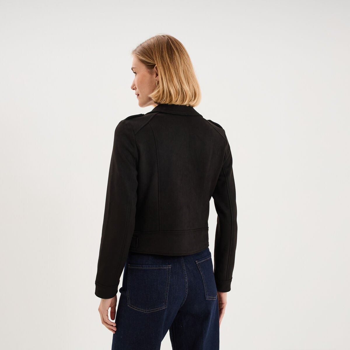 Veste biker effet su&eacute;dine noir femme