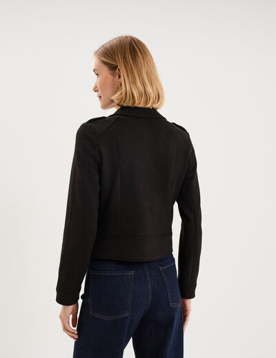 Veste biker effet su&eacute;dine noir femme