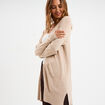 Gilet mi-long manches longues beige femme