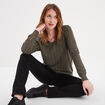 Pull ajouré manches longues vert kaki femme