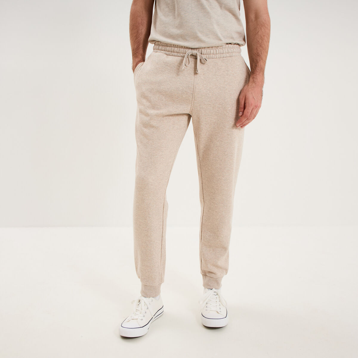 Pantalon jogging droit molleton beige homme