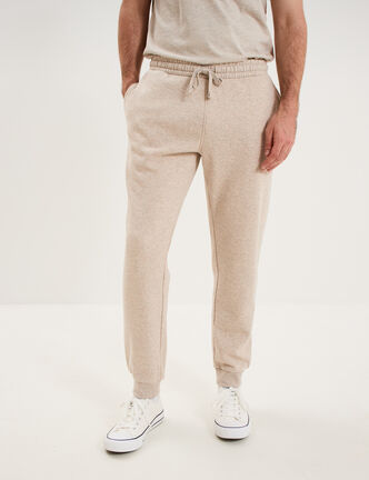 Pantalon jogging droit molleton beige homme