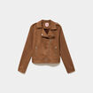 Veste biker effet su&eacute;dine camel femme