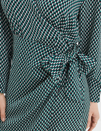 Robe col cache-coeur avec noeud bleu marine femme