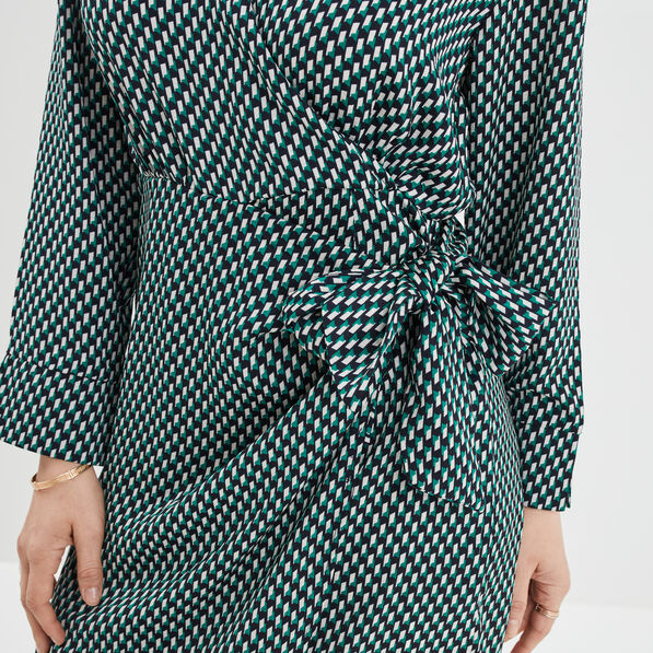 robe col cache coeur avec noeud bleu marine femme Robe col cache-coeur avec noeud bleu marine femme