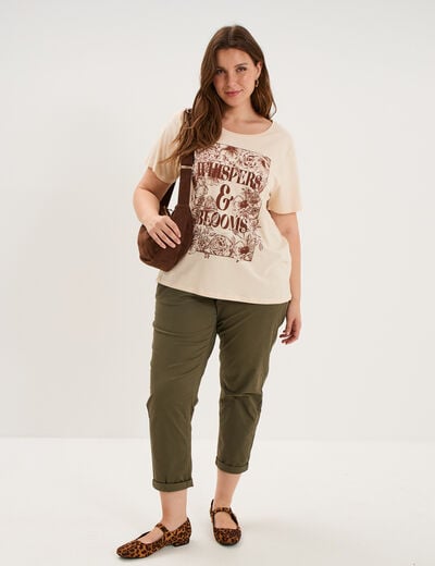 Pantalon chino taille haute coton vert kaki femme grande taille