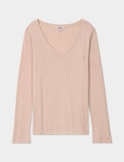 T-shirt manches longues 1 poche Creeks beige femme
