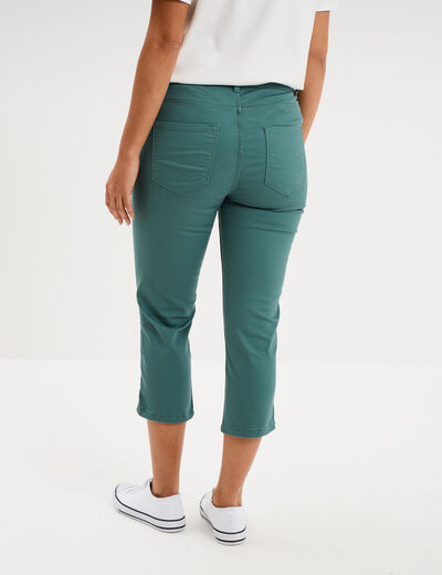 Pantacourt slim twill 5 poches vert fonc&eacute; femme