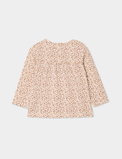 T-shirt manches longues col rond coton creme bébé fille