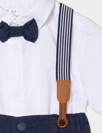 Ensemble 3 pièces avec salopette bleu marine bébé garçon