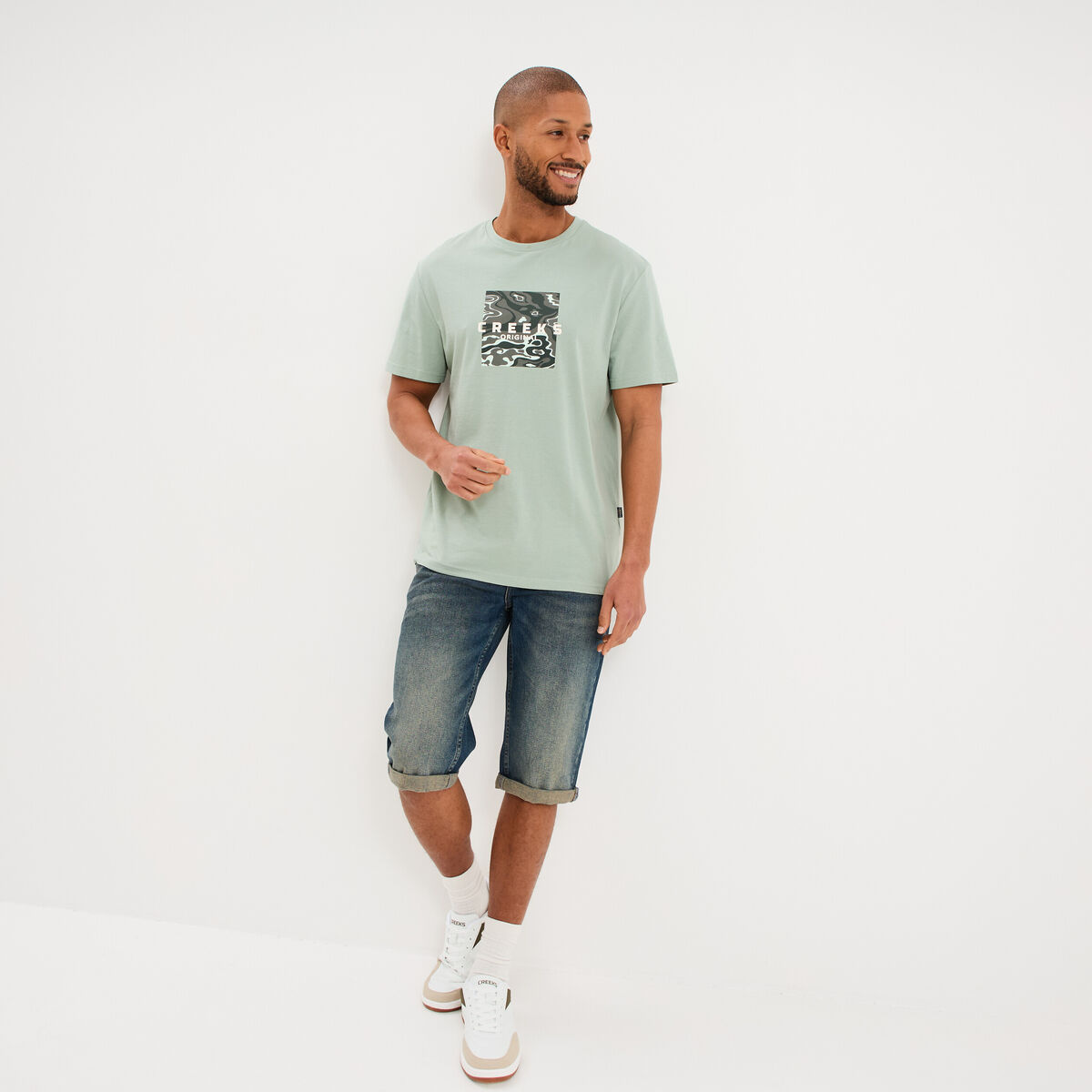 T-shirt manches courtes coton vert pastel homme