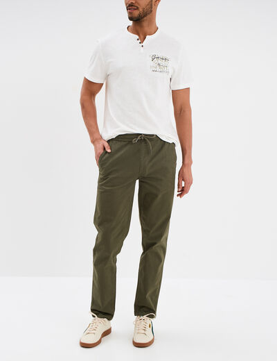 Pantalon chino regular taille élastiquée vert kaki homme