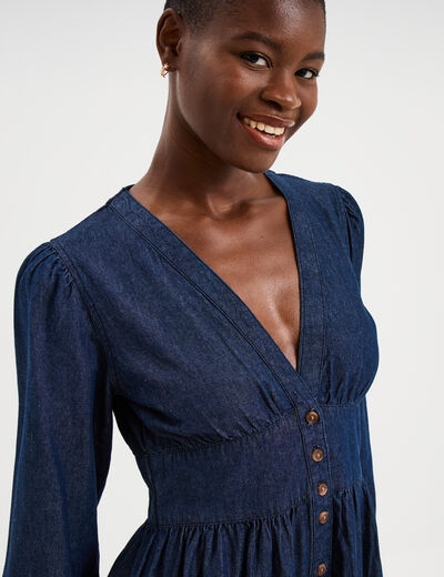 Robe longue en jean empire coton denim brut femme