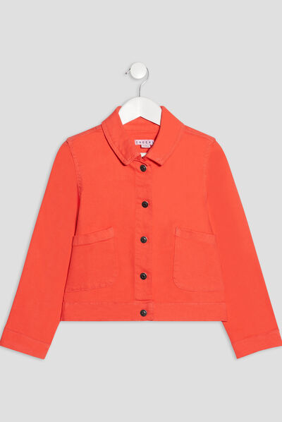 Veste droite boutonnée rouge corail fille