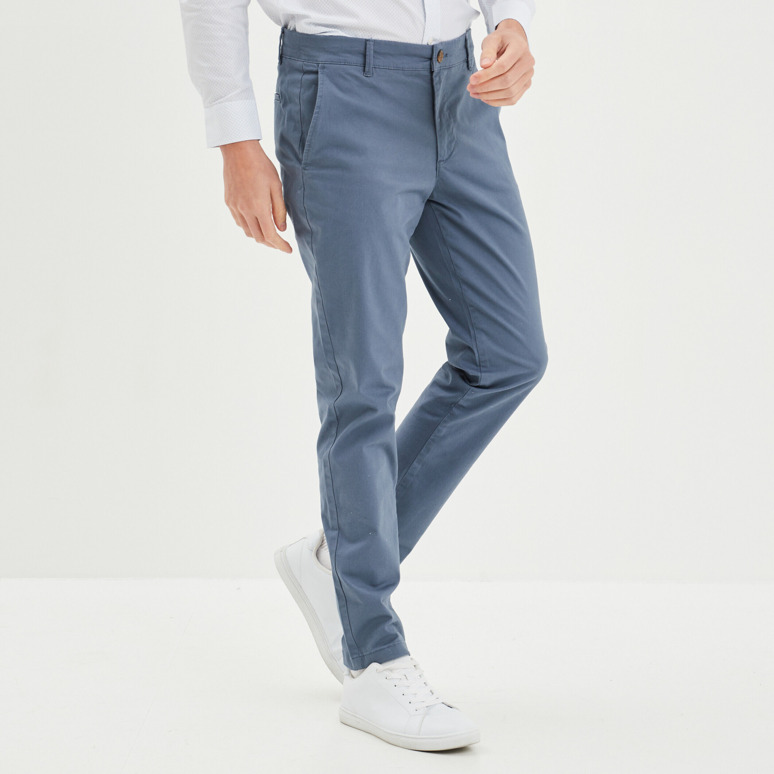 Pantalon chino slim coton bleu gris homme LH