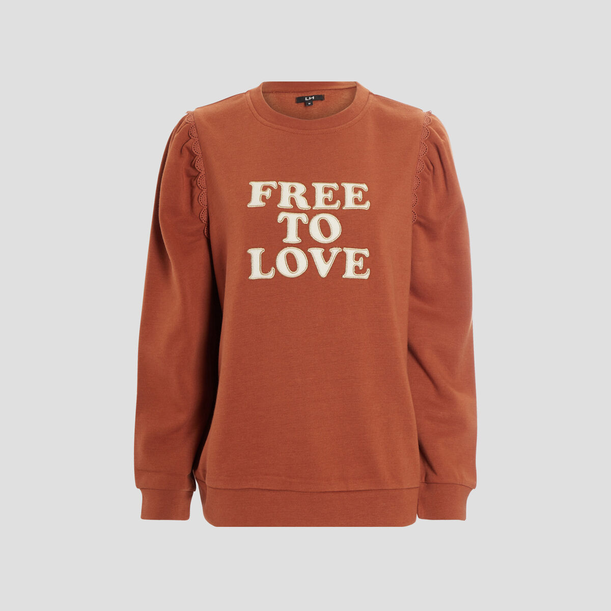 Sweat avec manches gigots marron clair femme