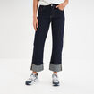 Jeans droit taille haute revers 7/8ème denim brut femme