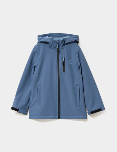 Blouson d&eacute;perlant fourr&eacute; &agrave; capuche bleu gris gar&ccedil;on