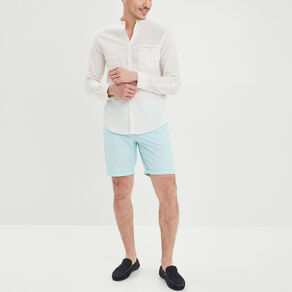 Chemise col mao lin mélangé blanc homme