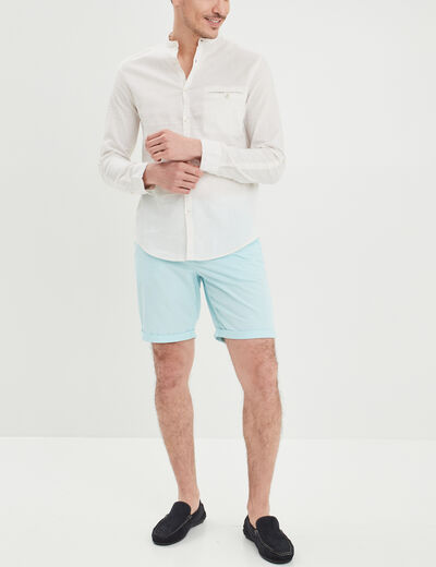 Chemise col mao lin mélangé blanc homme